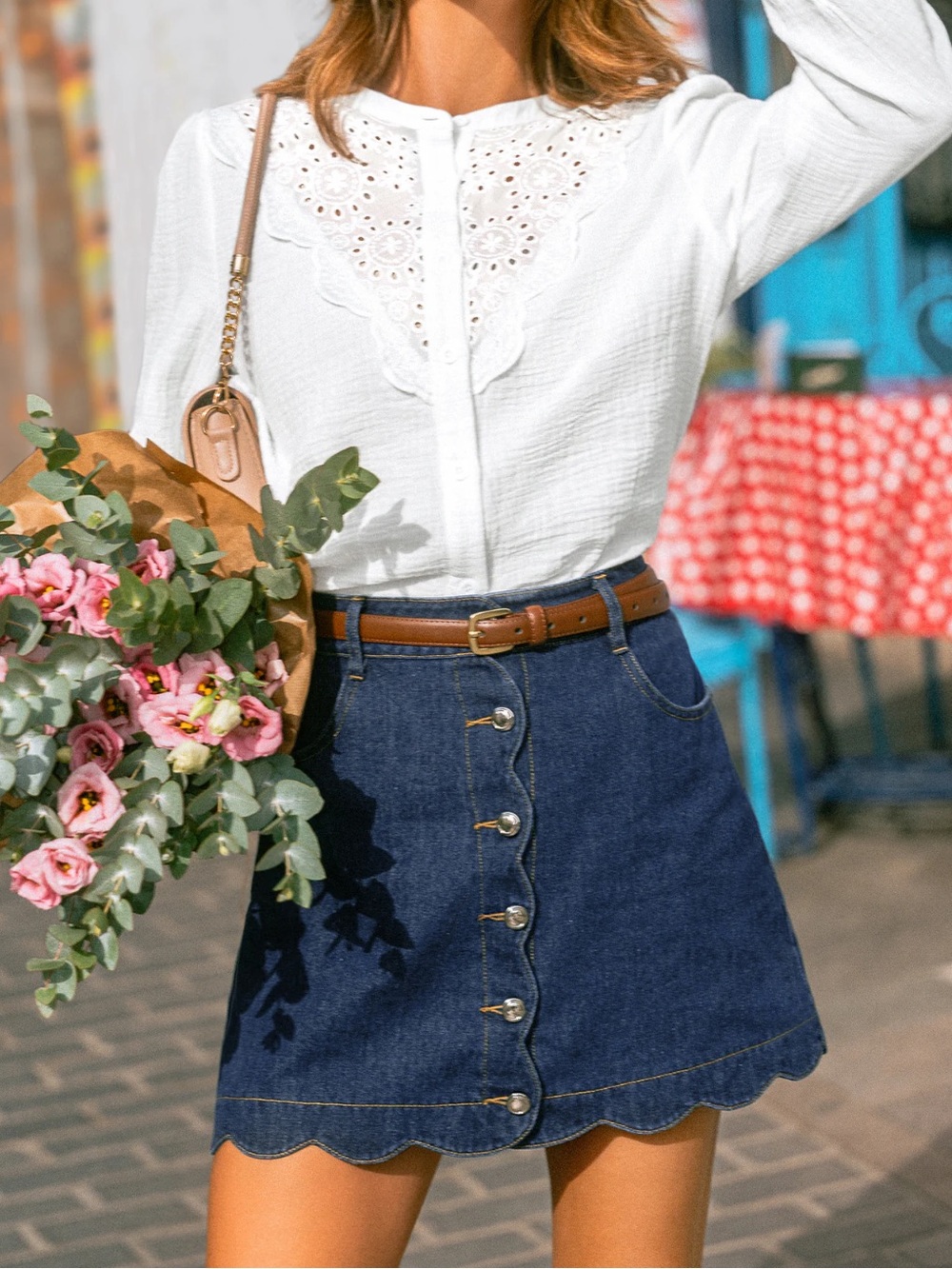 NWT Cupshe Scalloped Button Front Denim Skirt – Medium